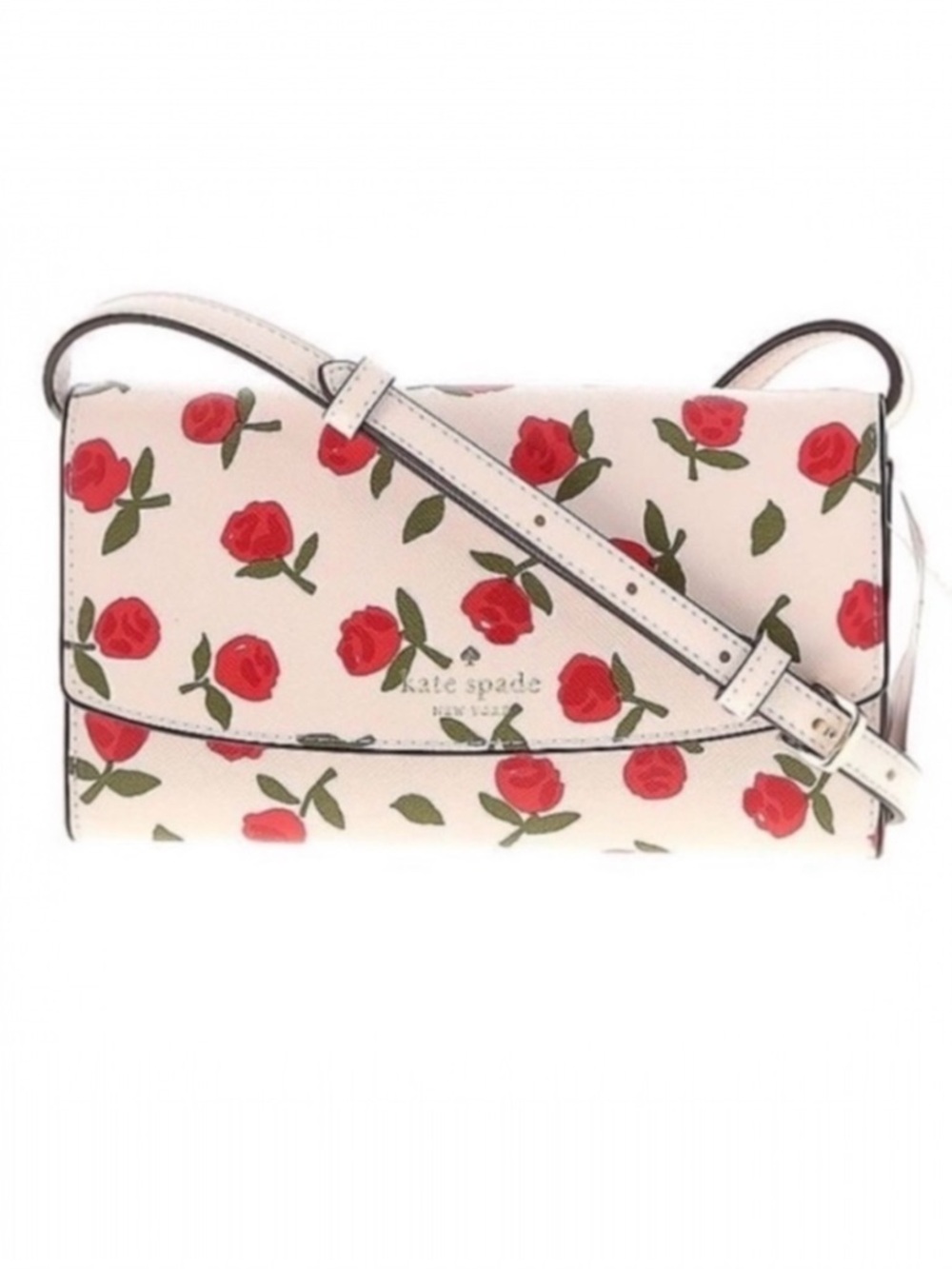 Kate Spade Dana Rose Crossbody Cream Red Floral Saffiano Leather Holiday Bag - Picture 14 of 15